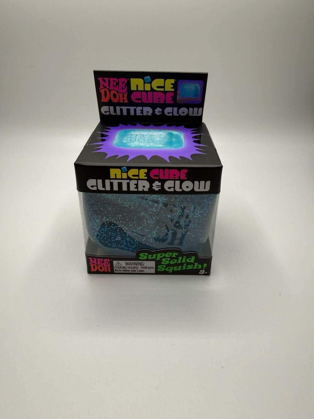 Schylling NeeDoh Nice Cube Glitter & Glow Squishy Fidget Toy (Blue)